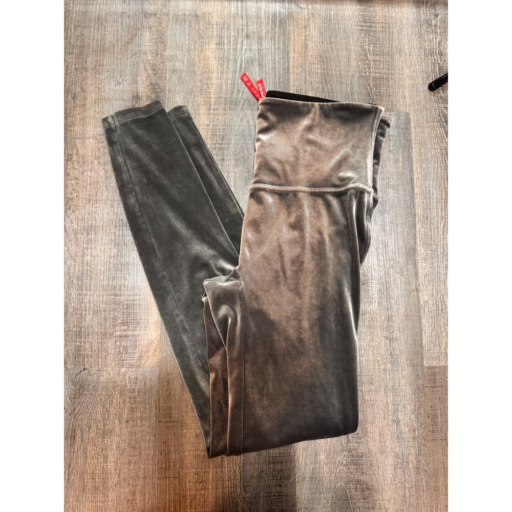 Spanx Velvet Leggings Womens Large Charcoal Grey High Waisted Slimming Plush L/G